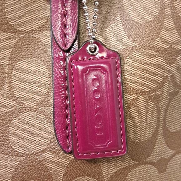 Coach Peyton Signature Cora Dome Satchel in Khaki and Plum - Picture 3 of 11